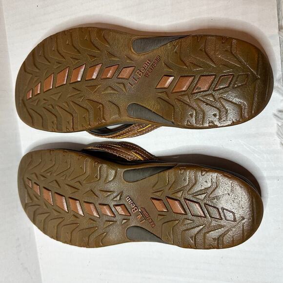 LL Bean Women Size 9 Brown Leather Slip On Thong T- Strap Sandal Summer Vacation - Picture 6 of 8